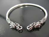 Sexy high quality 925 sterling silver  dragon head motif bangle bracelet with unique handcrafted wave and bead design