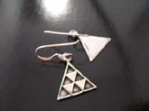 stamped 925 sterling silver marcasite triangle shaped earrings with small geometric shapes inside