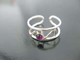 Art fashion, 925 sterling silver toe ring with purple cz gem