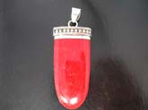 Coral colored bullet motif gem set in high quality 925 sterling silver  beaded casing of pendant