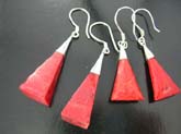 Triangle shaped coral stones dangling from high quality 925 sterling silver  cased earrings