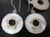 high quality 925 sterling silver  star pattern framing cut out hole in round seashell stone earrings