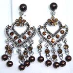 Wholesale beaded earring, heart love stud earring with cz and beaded dangles
