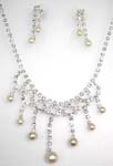 Wholesale bridal jewelry, cz necklace with beaded dangle and stud 