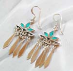Western style jewelry supply, wholesale a sterling silver leaf shape earring with turquoise and 4 dangle at the bottom