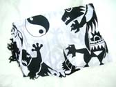 Batik island sarong in black and white with tribal print of gecko and yin yang sign