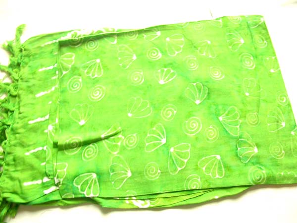 Lime green fashion sarong with yellow sea shell motif, Clothing outlet express
