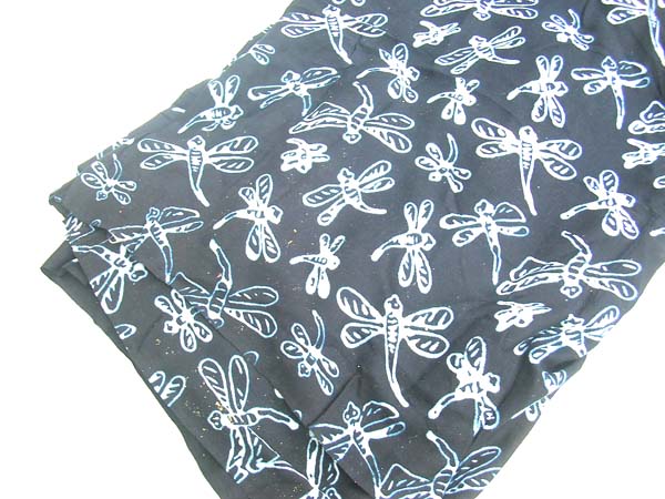 Apparel distribution wholesaler, White dragonfly pattern on black bali bali sarong