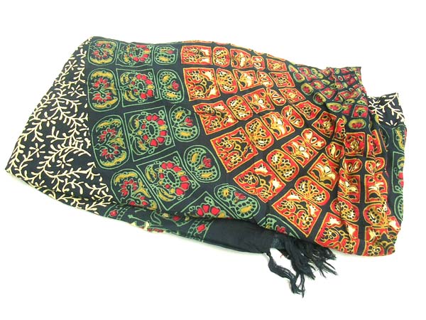 International clothing supplier, Circular fan crest on colorful batik shawl