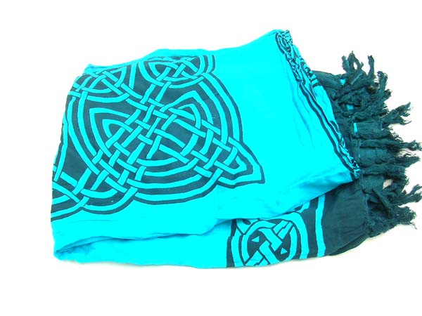 Celtic knot theme sarong on aqua background, Canadian apparel warehouse