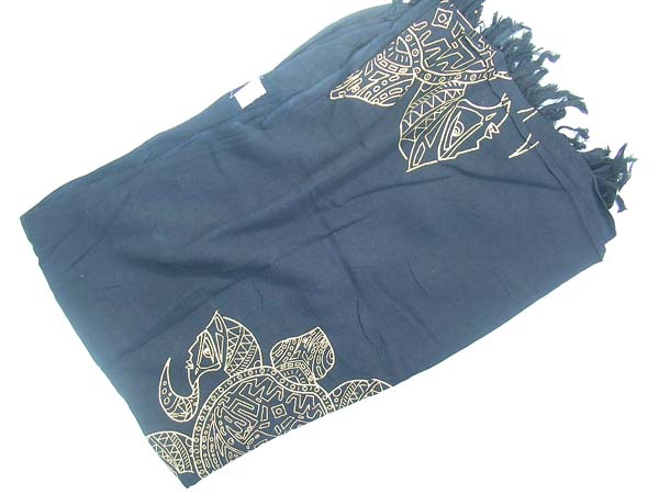 Golden turtle print on black pareo shawl, apparel shopping express