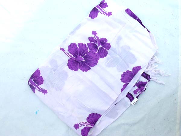 Purple hibiscus print on white batik beach cover up, wholesale boutique online