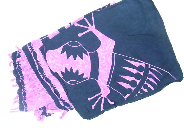 Canadian supply distributor, Indonesian made gecko print sarong in black and pink