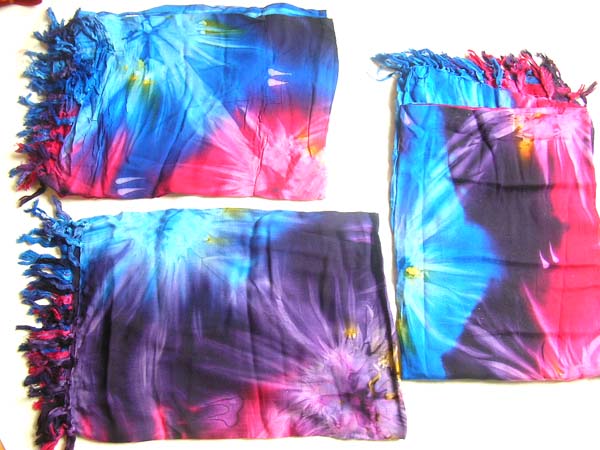 Clothing distribution market, Dark blue, purple and pink colored tie dyed leisure wear sarong