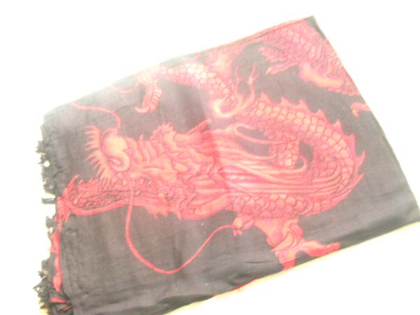 International apparel exporter, Red flying dragon theme on black spring wrap dress