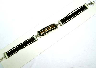 Wholesale fashion bracelet, beaded black band fashion bracelet with cz at center