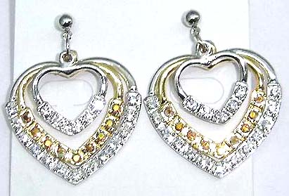 Heart love jewelry wholesale, triple heart stud earring with cz
