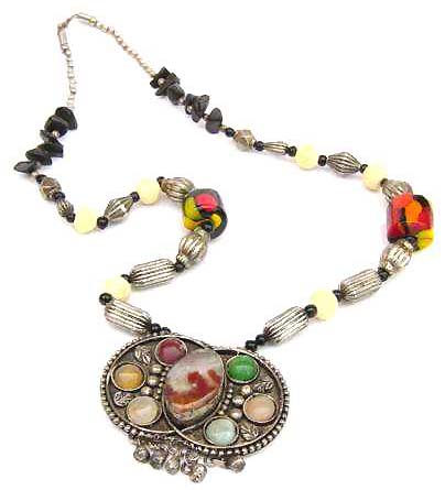 Wholesale Tibetan necklace, beaded chain necklace with beaded metal pendant 