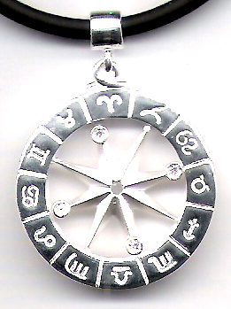 Unique jewelry wholesale, metal wheel pendant with cz and Greek sign marked 