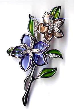 Fashion flower pin supply, enamel fashion pin in double flower design with cz 