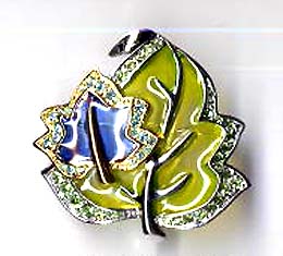 Pins fashion accessory, enamel double leaf fashion pin with cz around