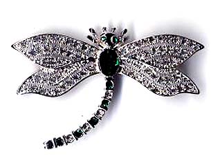 Jewelry for insect lovers, dragonfly fashion pin with green and clear cz 