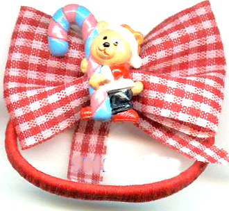 Hair accessories for X-mas, red butterfly knot elastic hair band with Santa holding candy cane pattern central decor 