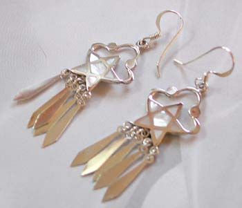 Body jewelry supply, wholesale a sterling silver star earring with seashell and 5 dangle at the bottom       