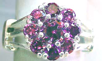 Cheap jewelry online, a sterling silver ring with an amethyst at the center    