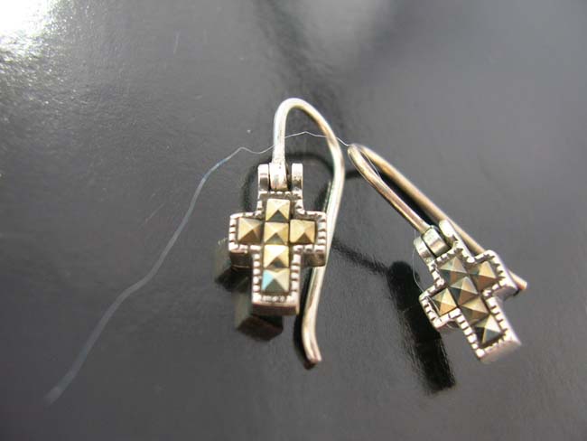 Trendy fashions, womens religious jewelry, cross designed earrings, 925. sterling silver, vintage style gifts    