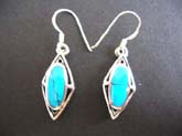 Genius hallmarked 925 sterling silver earring in diamond shape with oval blue turquoise inlaid and fish hook fit back