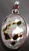 Assorted brown spotted oval shape white seashell inlay sterling silver pendant 