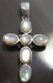 Multi oval shape white seashell in religious cross design sterling silver pendant 