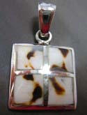 Square  sterling silver pendant with 4 mini square shape brown spotted white seashell inlay