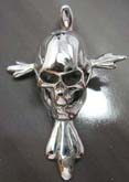 Stick-out head and chin skull  sterlimg silver pendant 